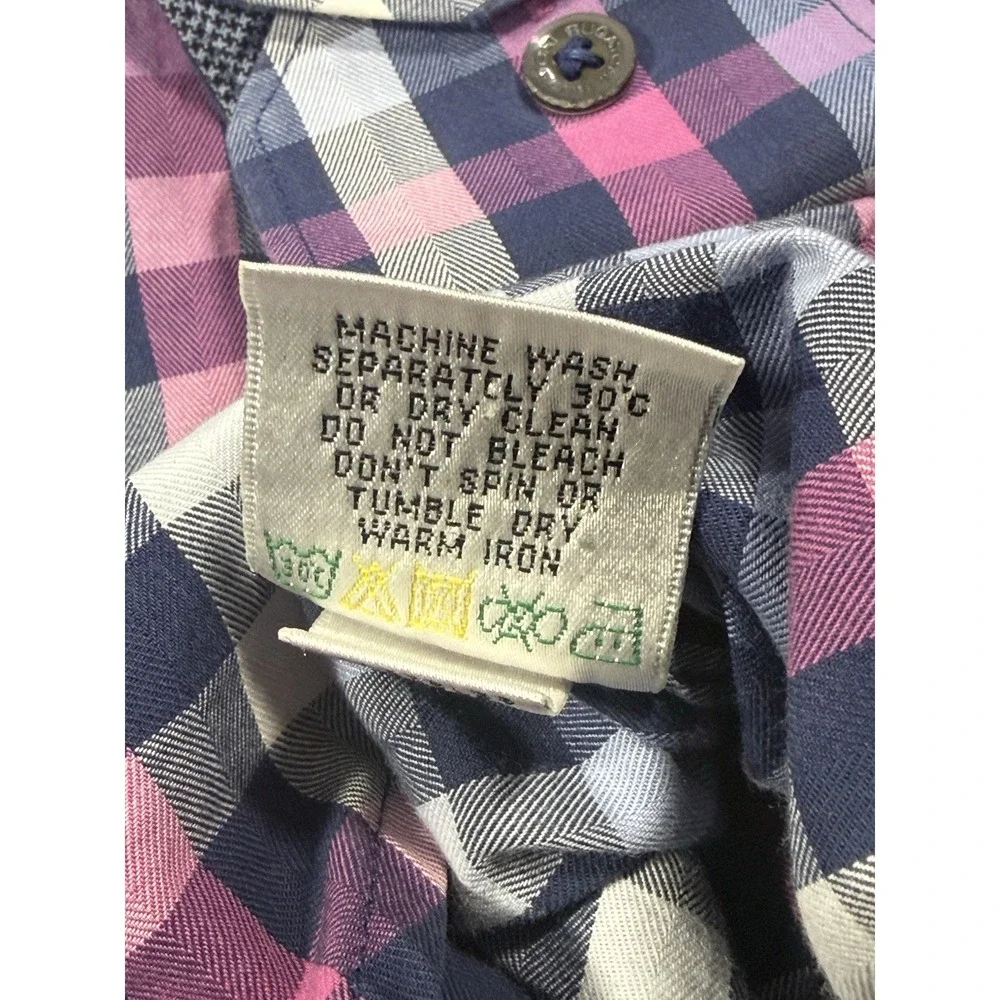 Bugatchi Shaped Fit Plaid‎ Herringbone Long Sleeve Button Down Shirt Small